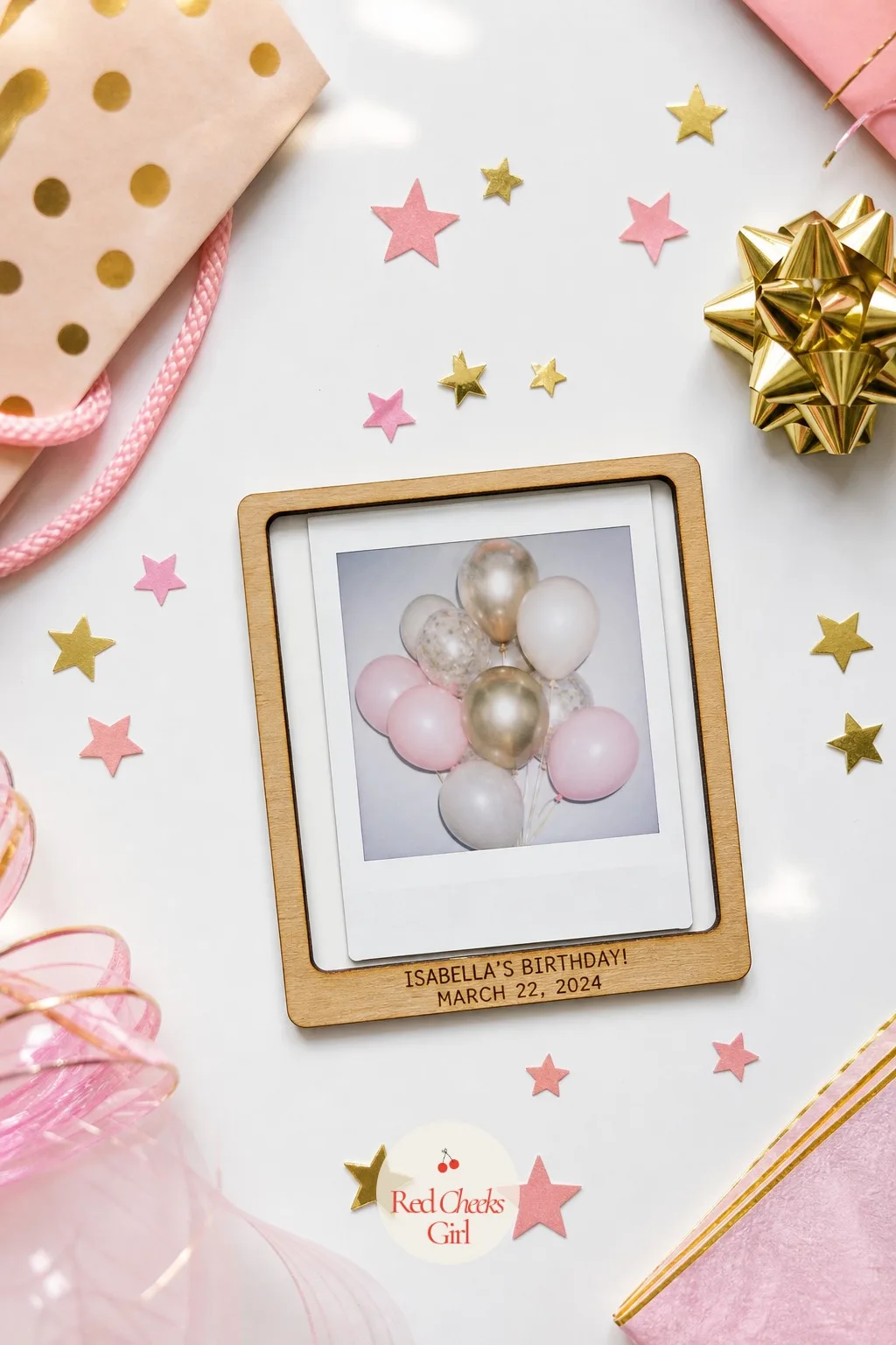 Polaroid Photo Magnet Made At A Photo Corner — Set a plain backdrop against one wall, hand out a few paper crowns or sunglasses, and let an instant camera do