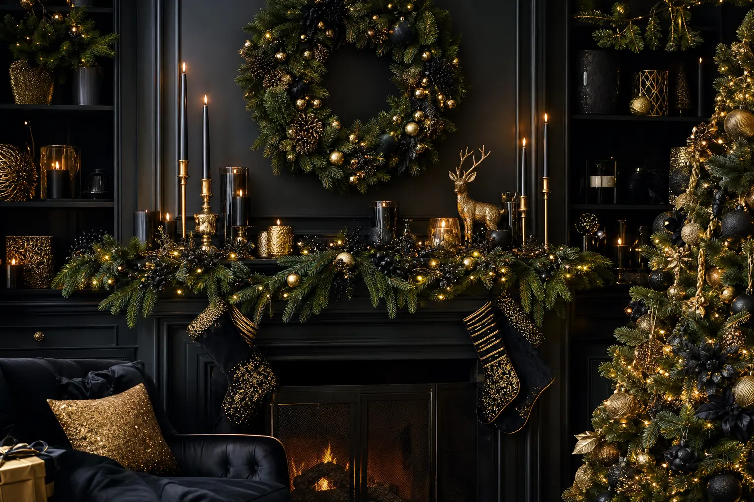 19 Black and Gold Christmas Decor Ideas With Moody Midnight Glamour
