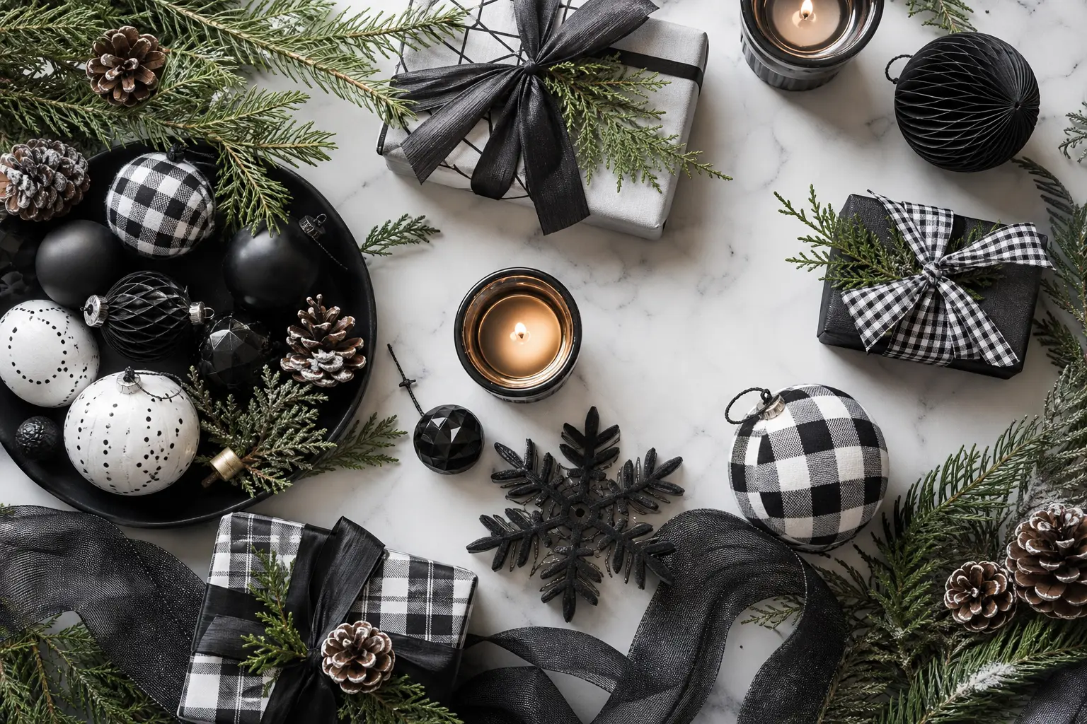 18 Black and White Christmas Decor Ideas With Graphic Checks and Crisp Drama