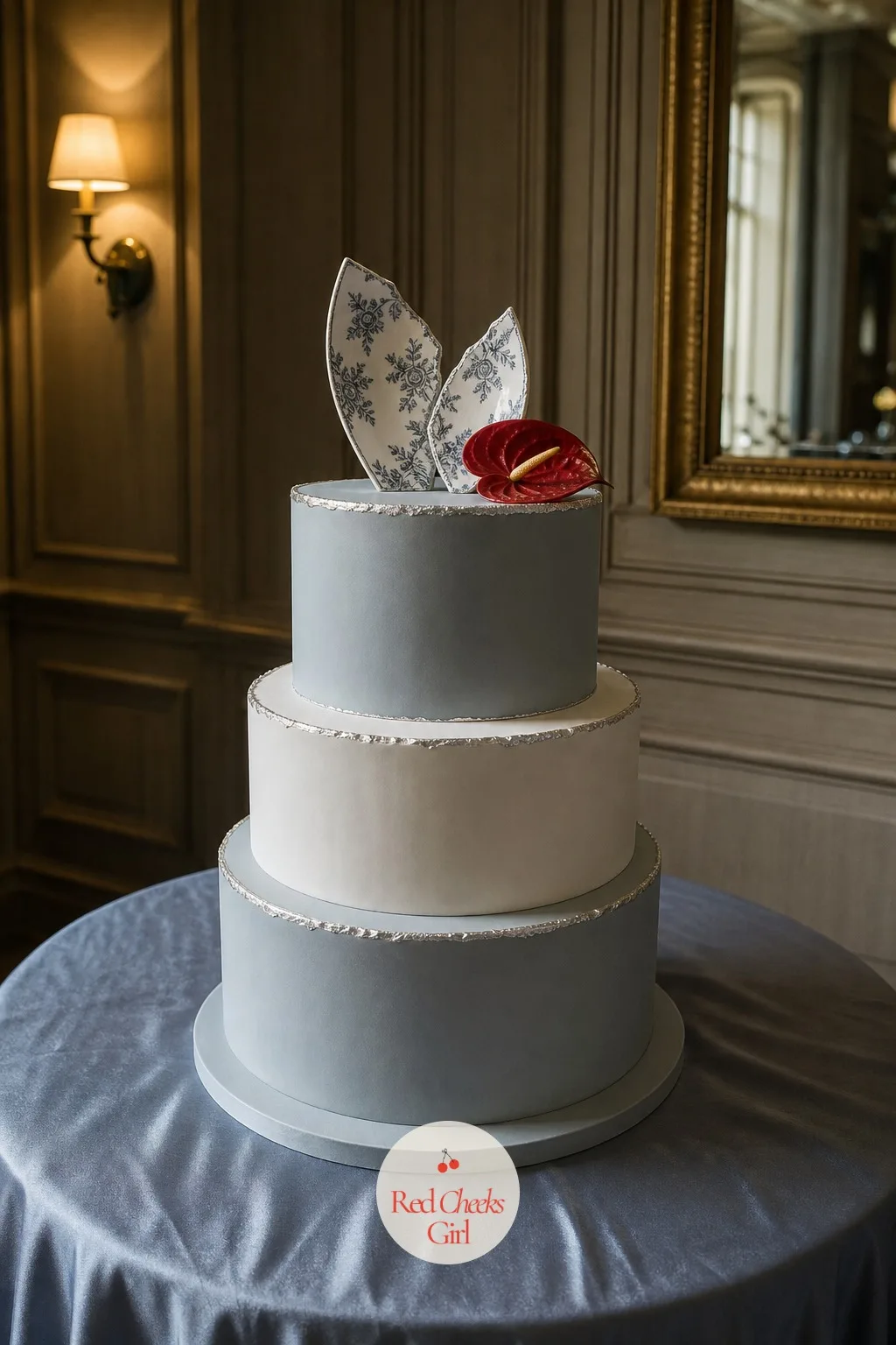A Cake Topped With Two Porcelain Plate Shards — A plain tiered cake, however well made, looks like every other wedding cake by the time photos go up. Black tie
