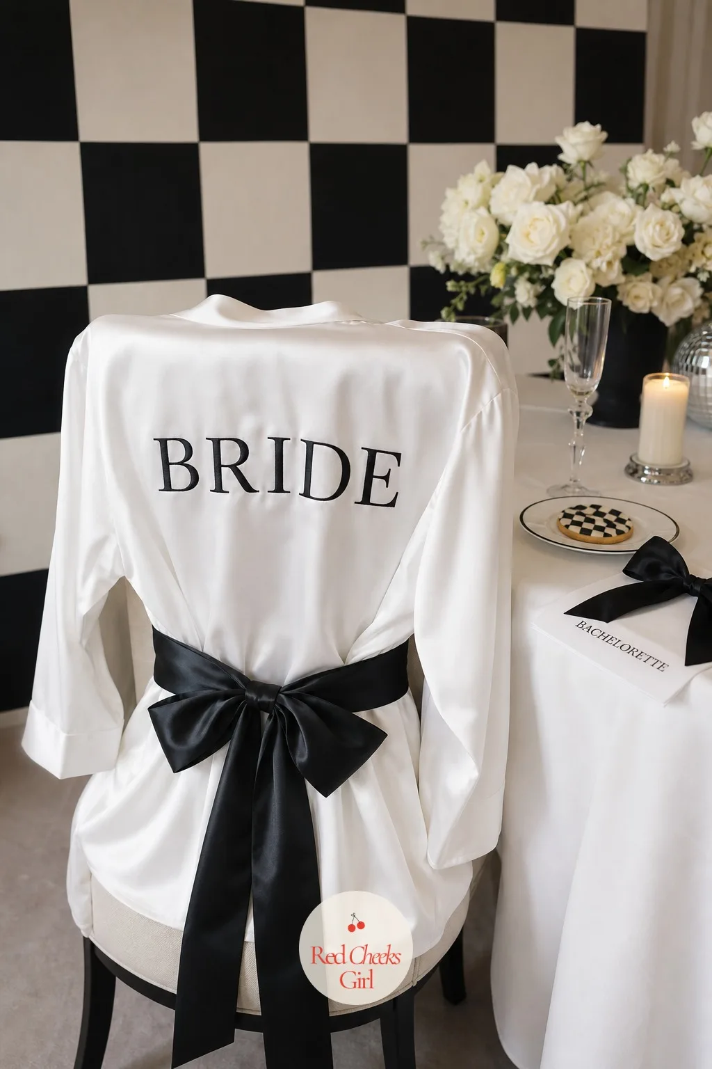 The Bride's White Robe With a Black Bow Sash — Before the dress goes on, the getting-ready photos need their own moment, and a plain hotel robe will not carry