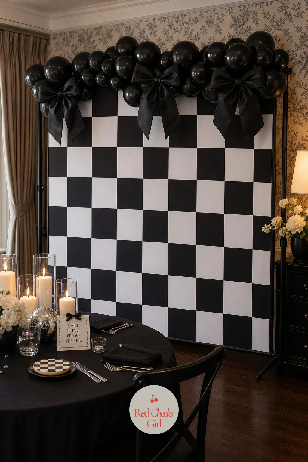 Checkerboard Photo Backdrop — Every bachelorette has that one bare corner nobody wants in the photos. Black and white bachelorette party