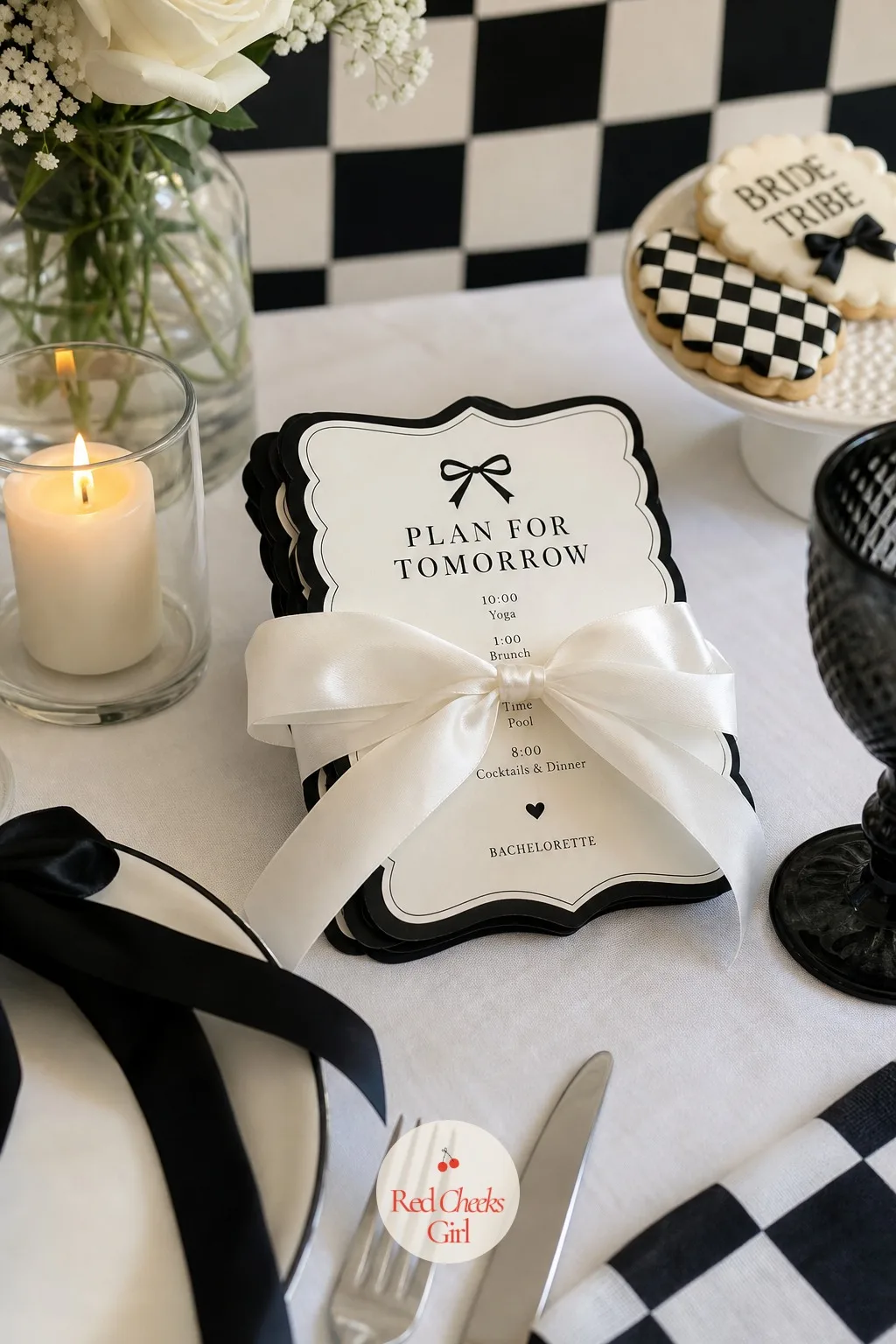 Itinerary Cards Tied With a Bow — After the backdrop, the cake and every bow in between, the only thing left to hand out is the plan for tomorrow, and it
