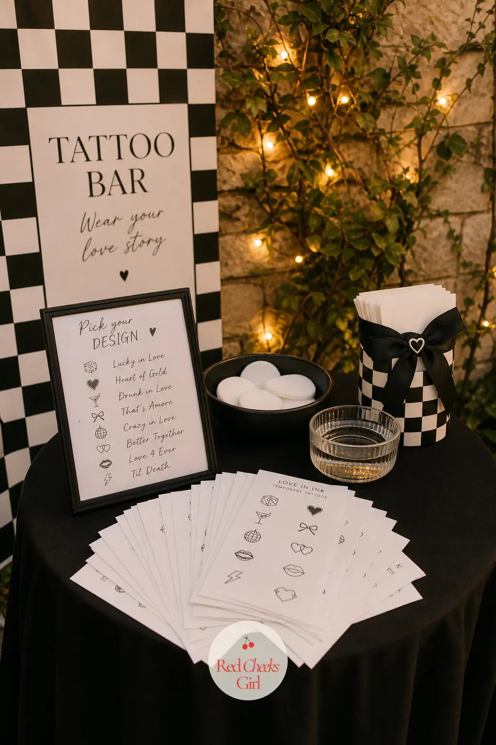 Temporary Tattoo Bar With Tiny Love-Story Designs — A generic tattoo sheet from the party store does not mean anything to anyone. Black and white bachelorette