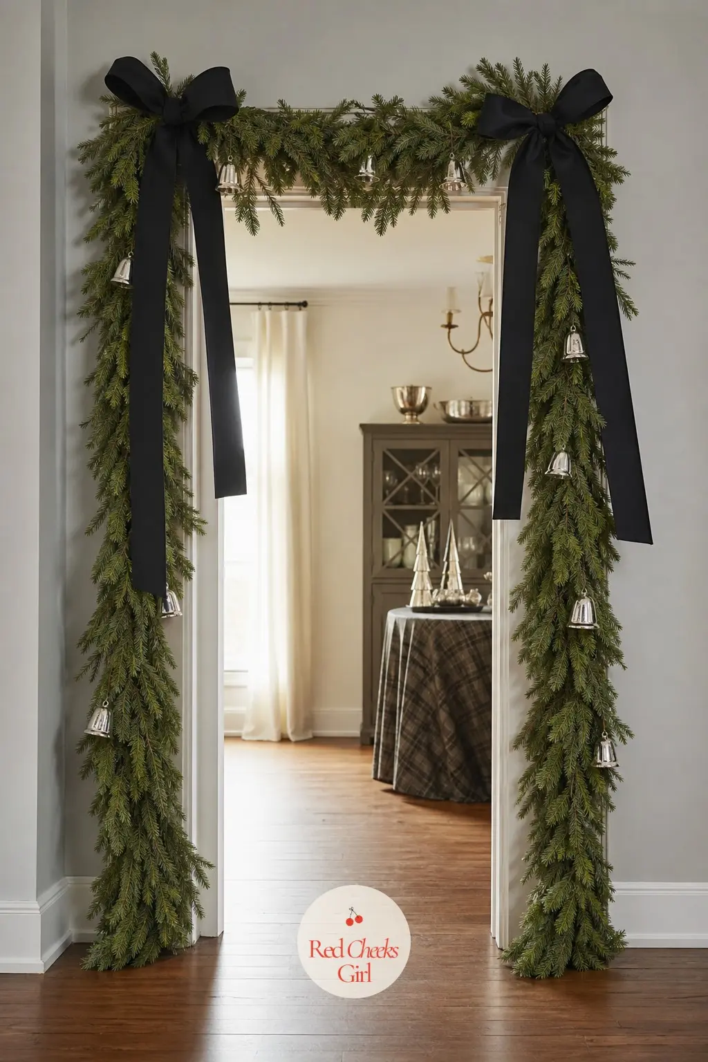 The Doorway Arch, Strung With a Black and White Garland — An arch between two rooms is the single most dramatic frame in the house, and this theme makes the