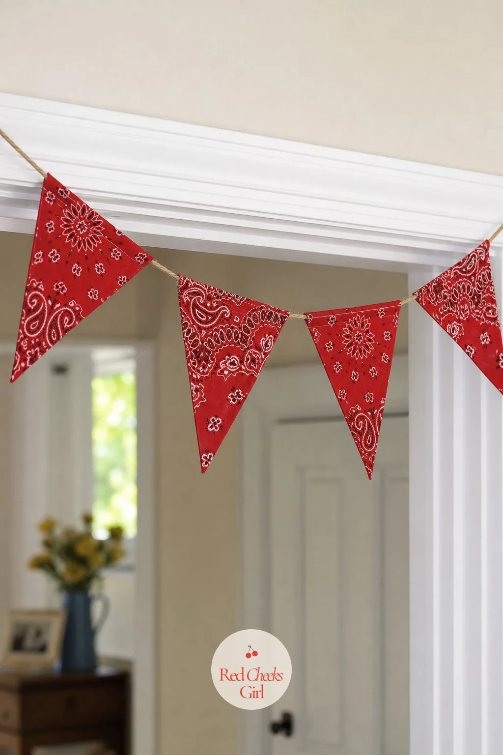 Bandana Bunting Banner — A doorway without a banner over it skips the first photo opportunity of the whole party. Blue jean baby shower theme