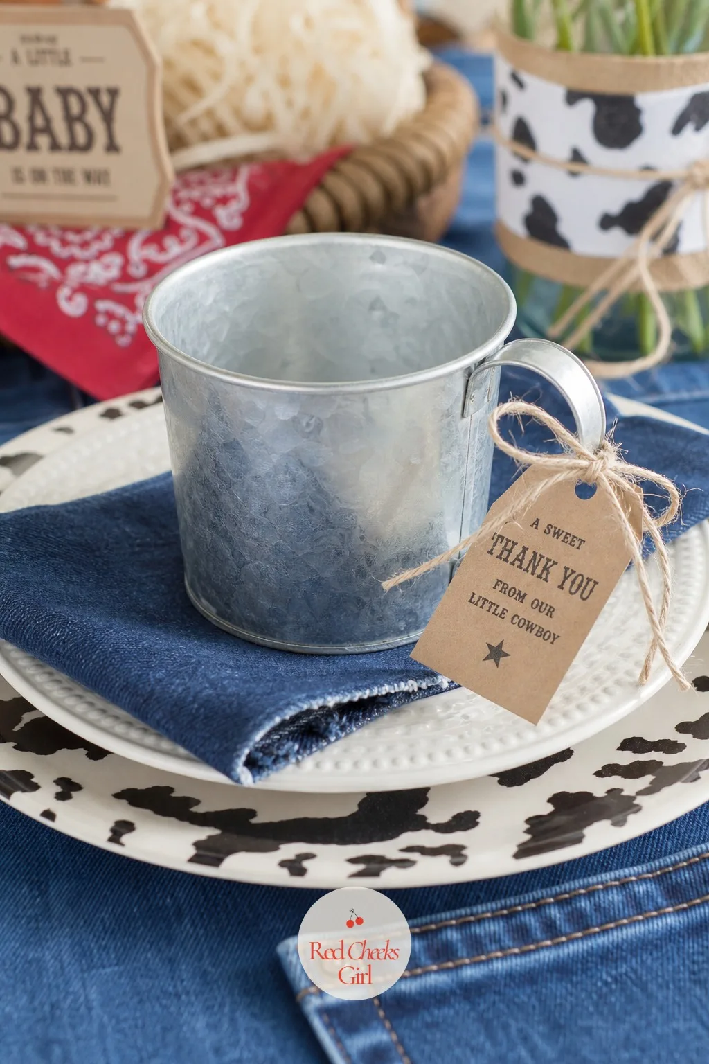 Galvanized Tin Cup Place Settings — Plastic cups at a place setting always look like an afterthought, no matter how nice the rest of the table is. Blue jean