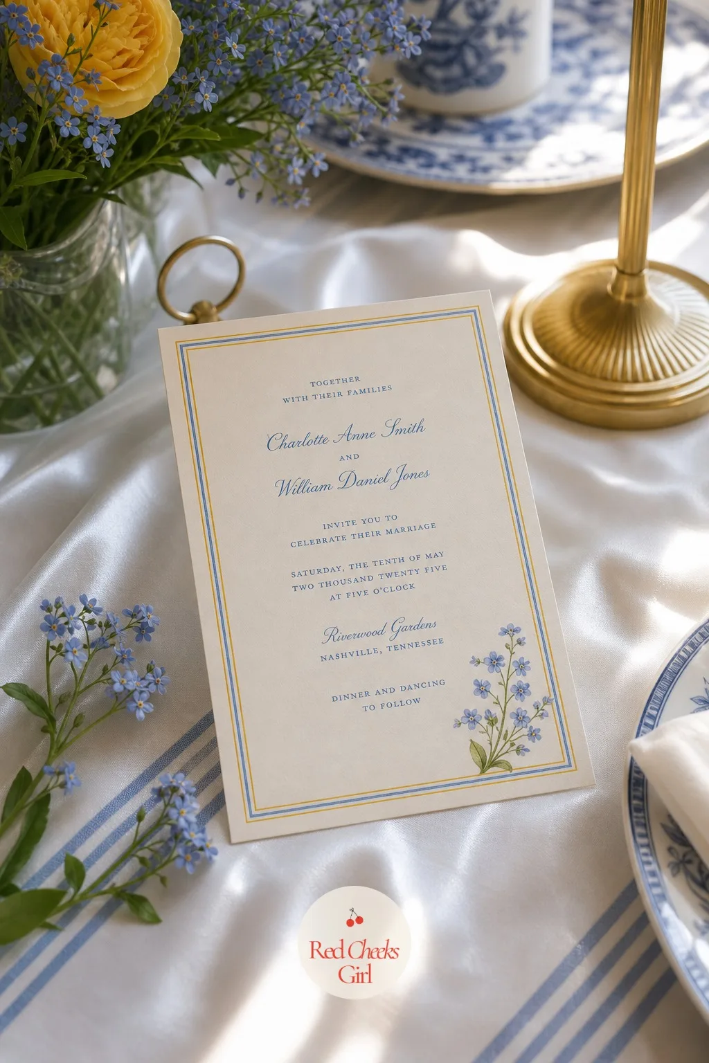 Invitation — This is the smallest object in the whole wedding and the first one anyone actually holds, so it carries the promise of everything above it: a