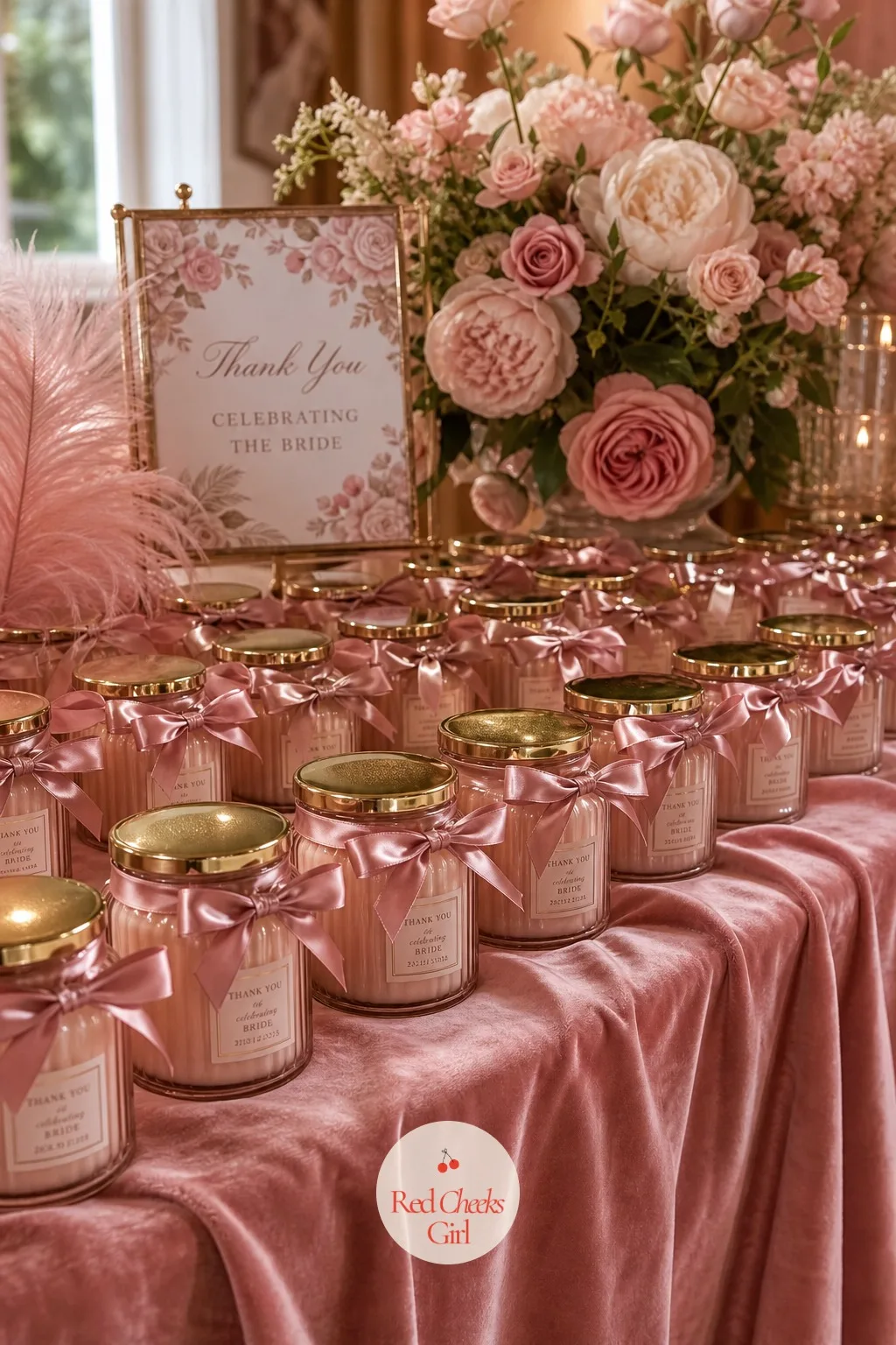 Blush Candle Favors — A favour that just sits in a drawer is wasted money, but a candle gets lit eventually and reminds her of the party every time. Blushing