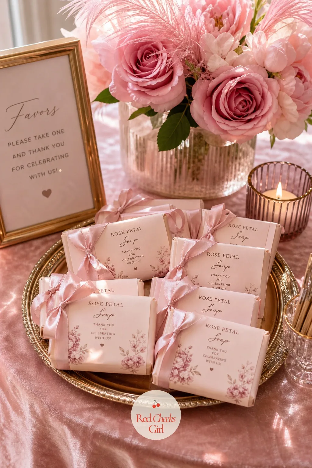 Pressed Rose Petal Soap Favors — Soap sounds like an odd favour until she actually uses it and the whole afternoon comes back to her in the scent. Blushing