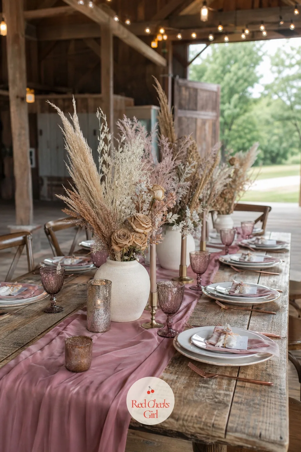 Dried Flowers in Ceramic Vases — She will tell you dried flowers look dusty by the second season. Boho wedding centerpieces
