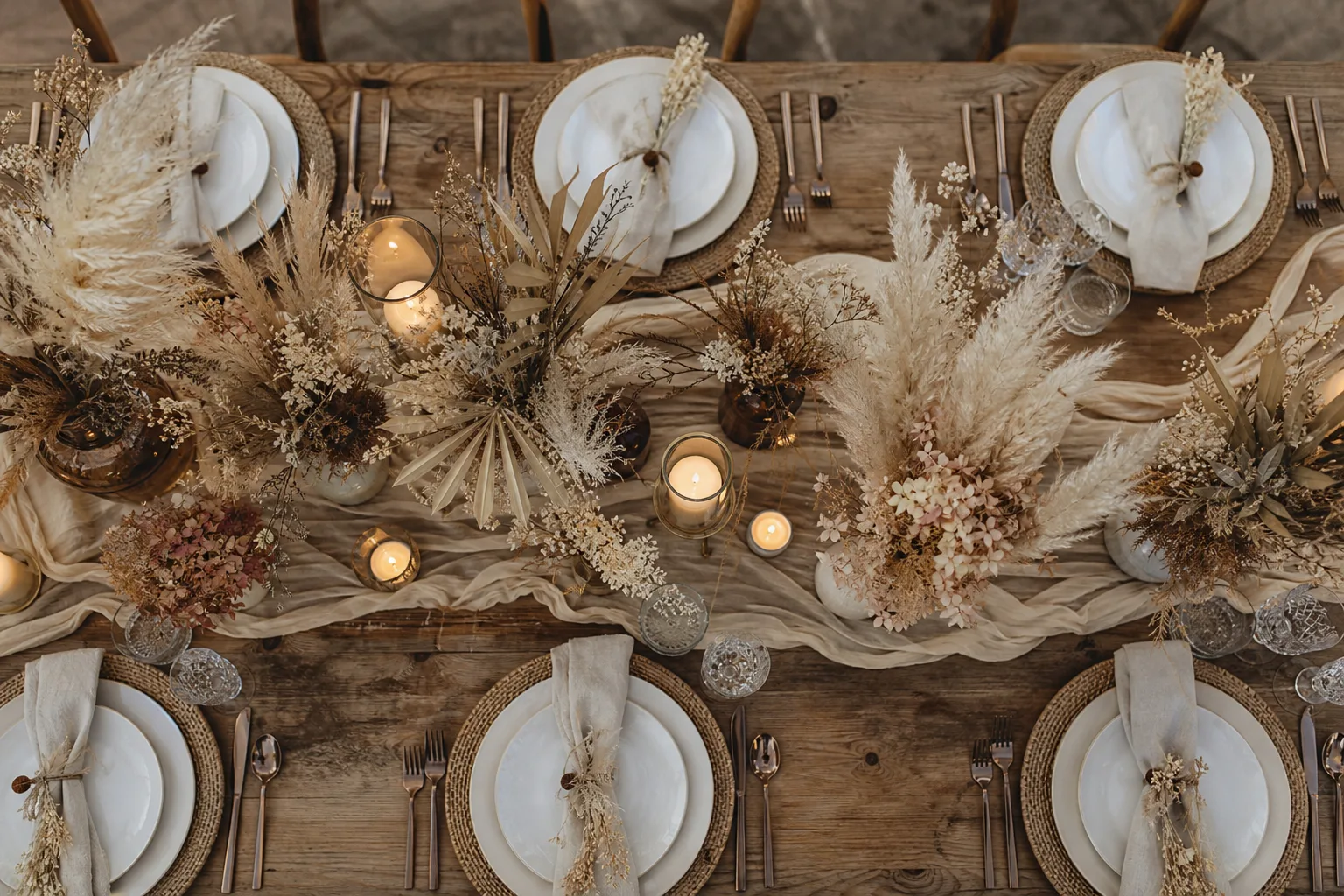 25 Boho Wedding Centerpieces With Dried Flowers and Candles