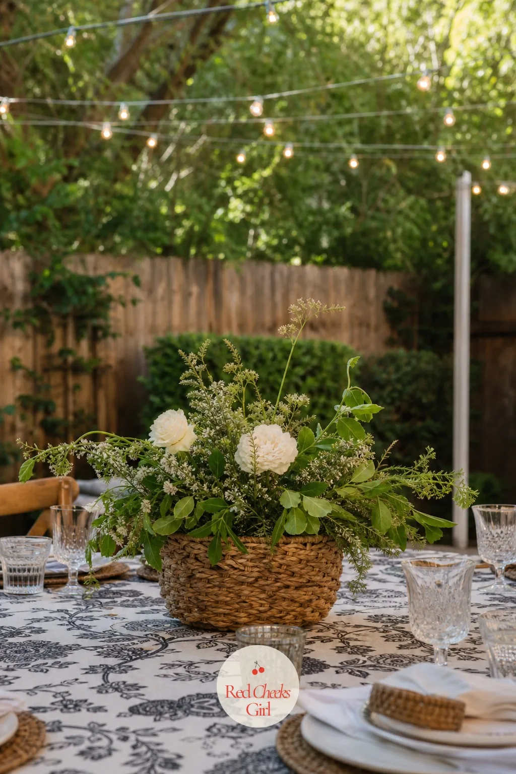 Woven Seagrass Baskets with Greenery — A metal or glass vessel can look a little cold against warm boho textiles. Boho wedding centerpieces