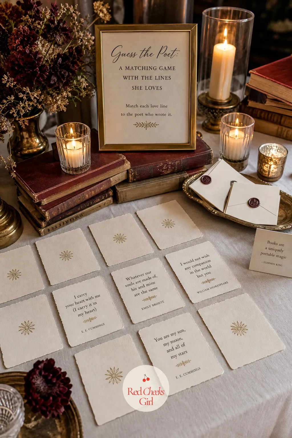 Guess the Poet: A Matching Game With the Lines She Loves — A quiz with wrong answers can feel like a test nobody wants to fail in public. Book themed bridal