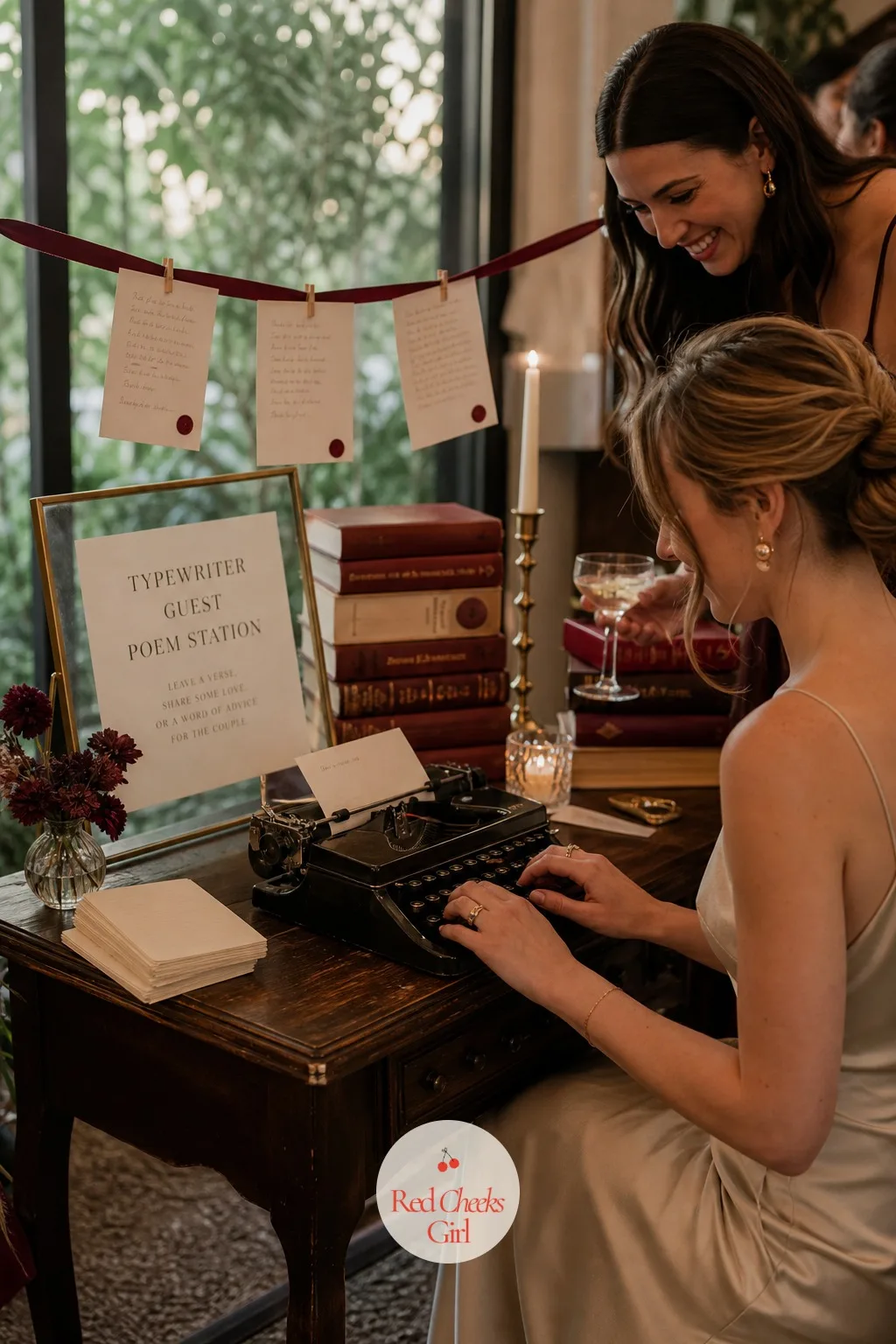 The Typewriter Guest Poem Station — A guest book nobody reads again sits in a drawer forever. Book themed bridal shower ideas