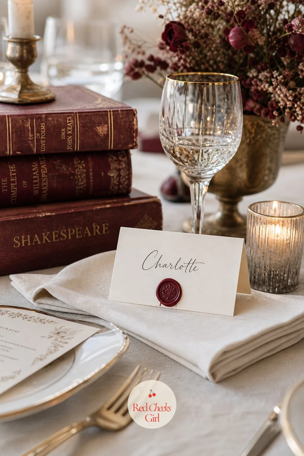 Wax Sealed Place Cards at Every Setting — A folded card with a printed name feels like an afterthought at a party built on handwriting. Book themed bridal