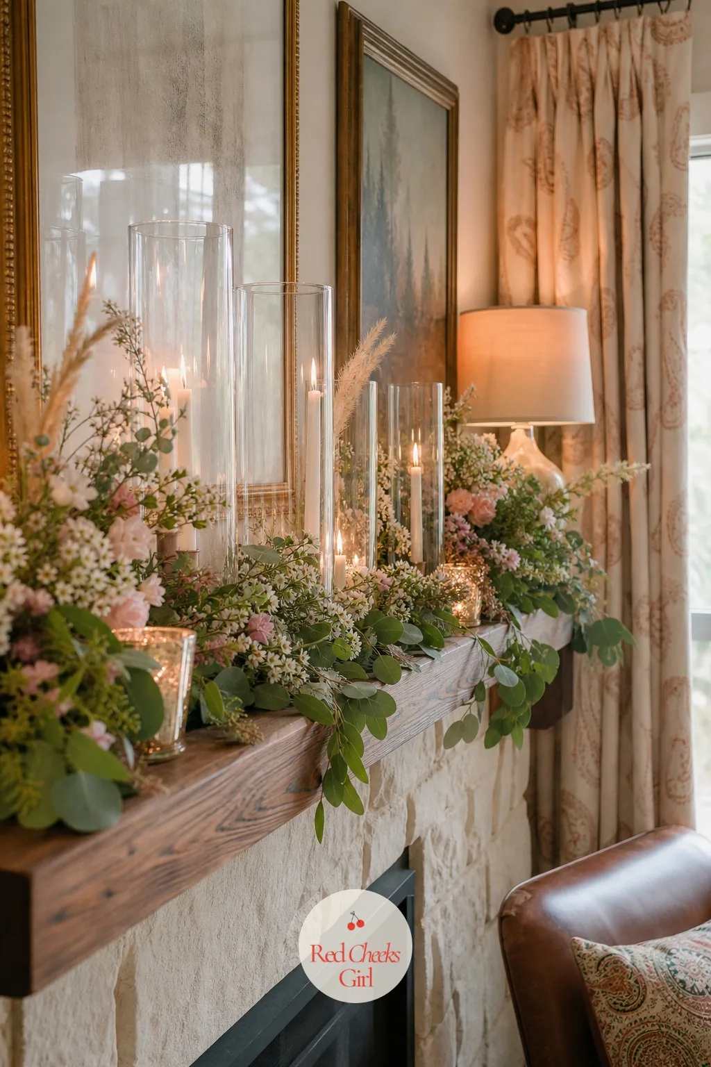 Floral Install and Candles — A mantel or window ledge left bare looks like nobody got to it. Boots and bubbly bridal shower ideas