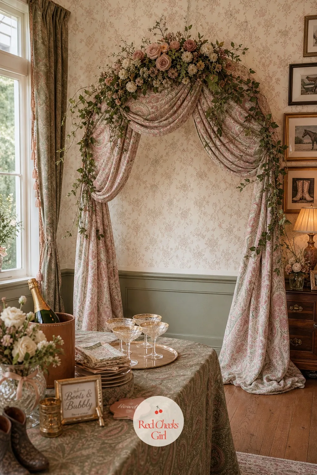 Paisley Arch Backdrop — She will say an arch is too much fuss for an afternoon party, right up until she sees it framing the cake table in blush and sage