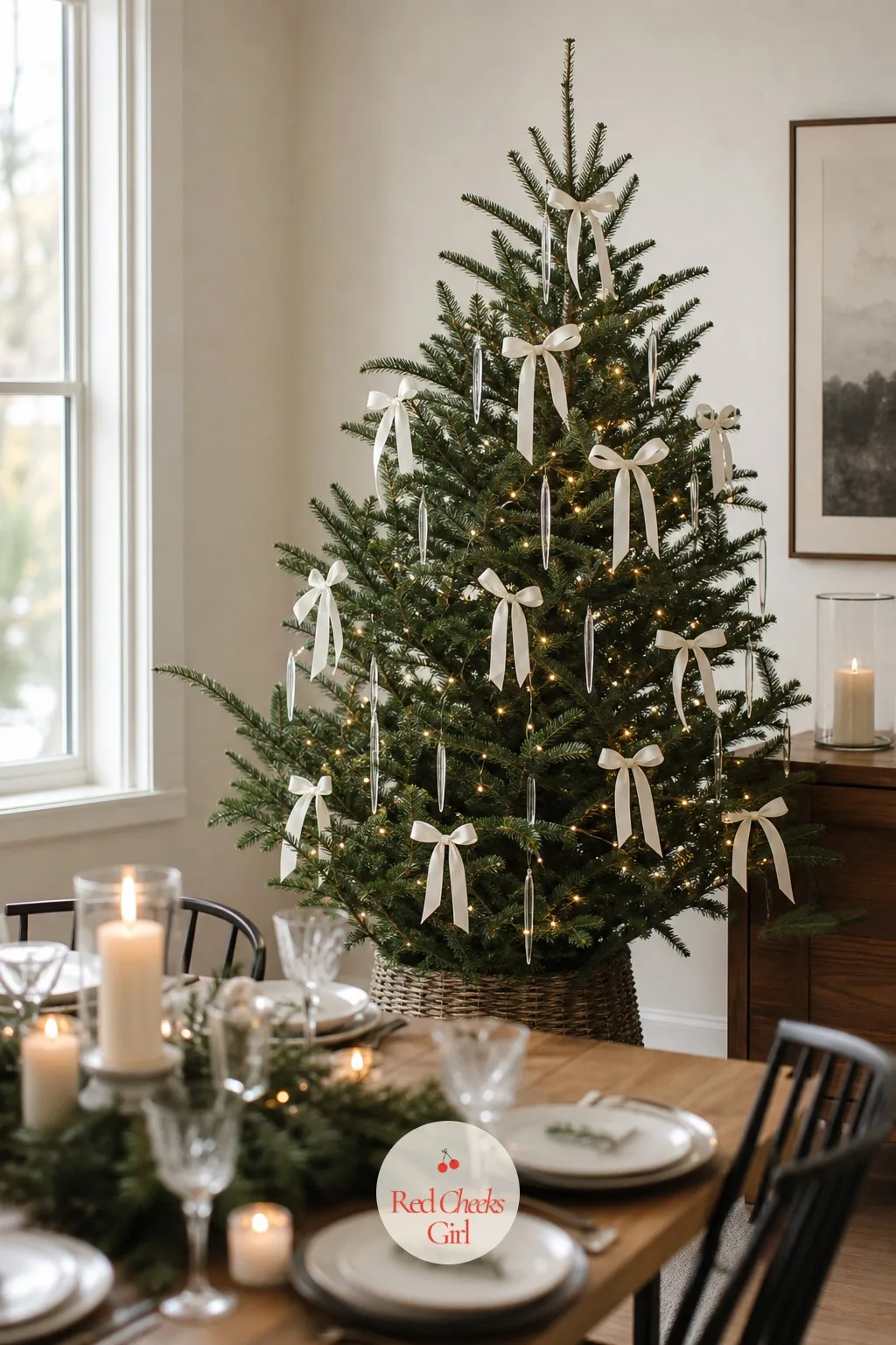 The All-White Velvet Bow Tree — Say no to color altogether and the ribbon itself becomes the whole story. Bow christmas tree