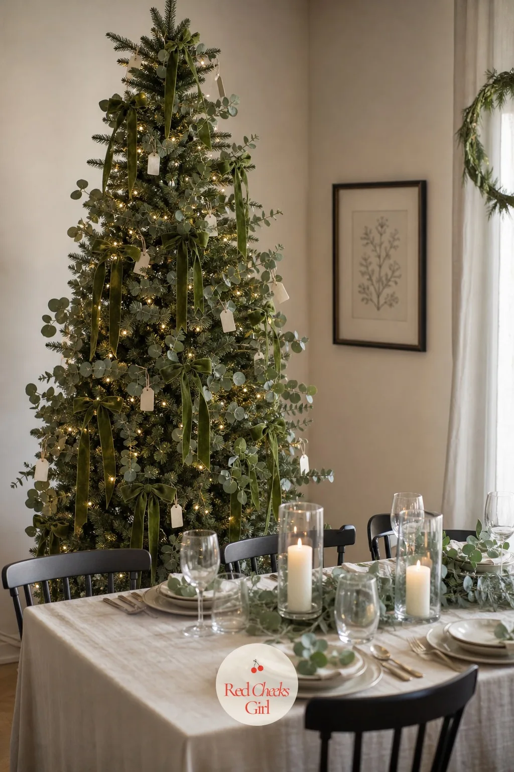 The Moss Green Eucalyptus Tree — Green ribbon on a green tree sounds like it should disappear, but tied unevenly against sparse, airy branches it reads as