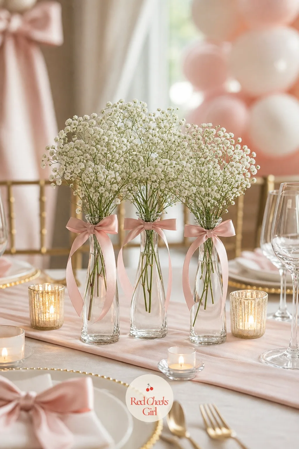 Bud Vase Trio Centerpiece — A single large arrangement in the middle of the table blocks conversation across it, and nobody wants to lean sideways to see the