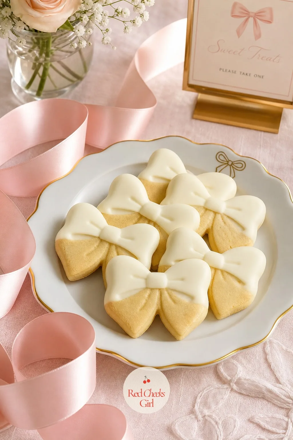 Dipped Bow Cutout Cookies — For a savory minded crowd who finds royal icing too sweet, a butter cookie dipped only halfway in white chocolate keeps the bow