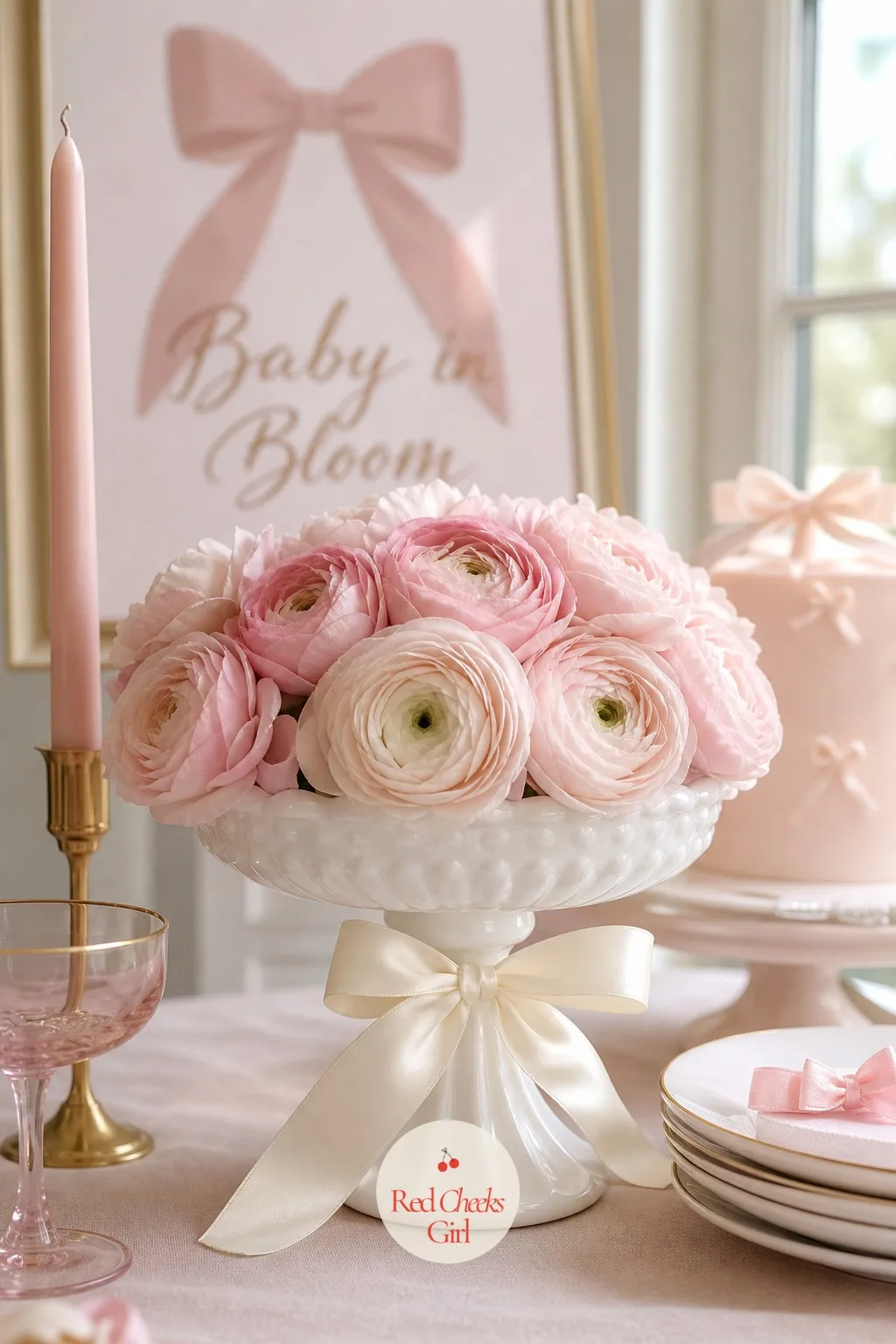 Milk Glass Compote Centerpiece — A side table or gift table console needs something lower and wider than the dining centrepiece, so it does not compete with
