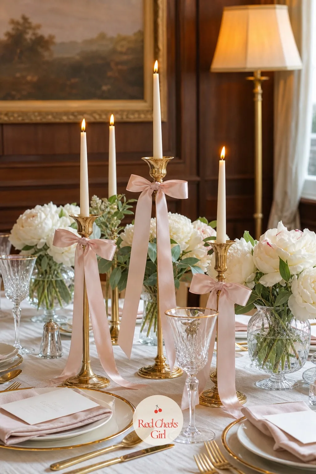 Bows on Candle Holders — A bare candle holder does its job but never its best work. Bridal shower centerpieces