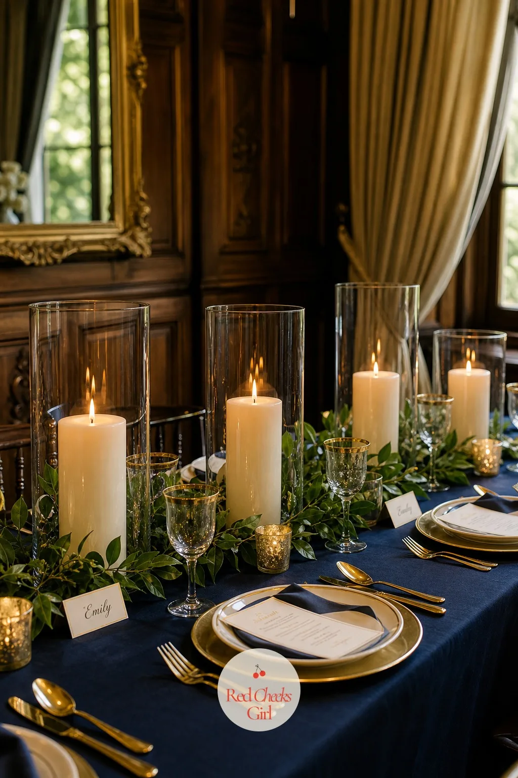 Candles in Glass Hurricanes — An open candle flame near a breeze, a sleeve or a curious hand is asking for trouble. Bridal shower centerpieces