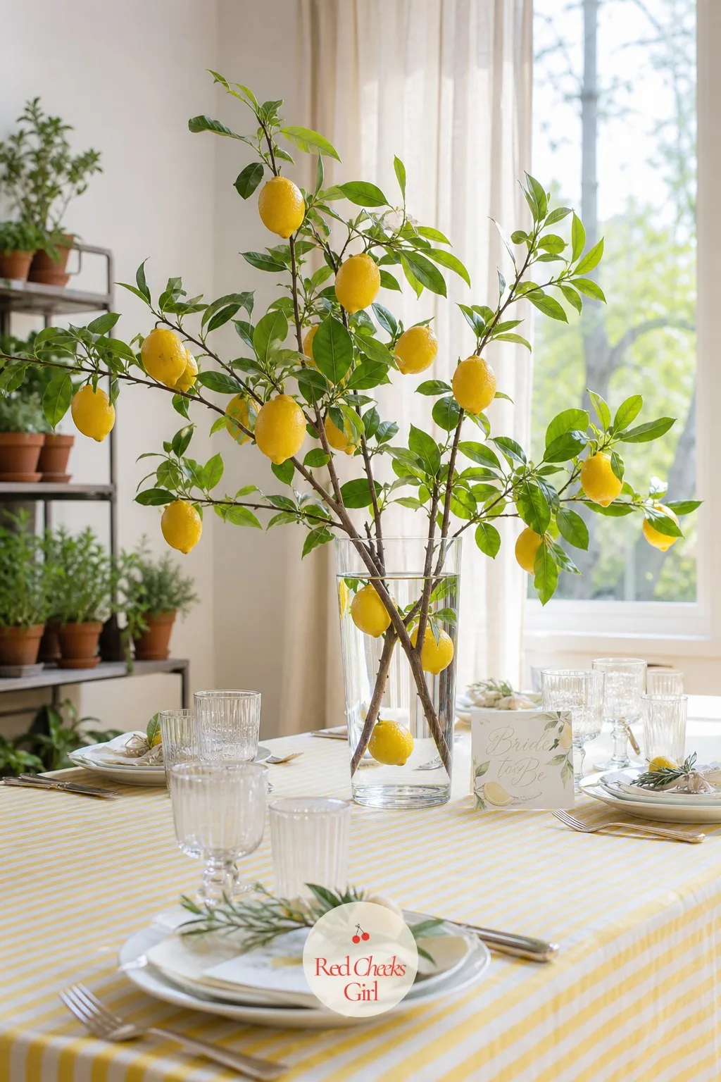 Lemon Branches in a Tall Vase — Not every bride wants her shower to look like a flower shop. Bridal shower centerpieces