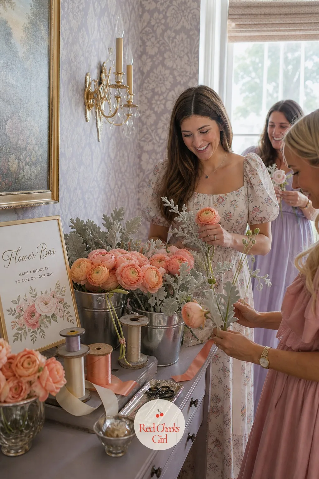 Flower Bar Station — A flower bar turns a single floral delivery into an activity, guests build their own small bouquet to take home instead of one large
