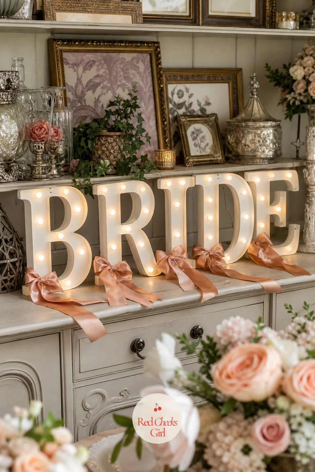 Marquee Letters Spelling Her Name — Marquee letters are the one piece of decor that photographs from across the room, which is exactly their job. Bridal shower