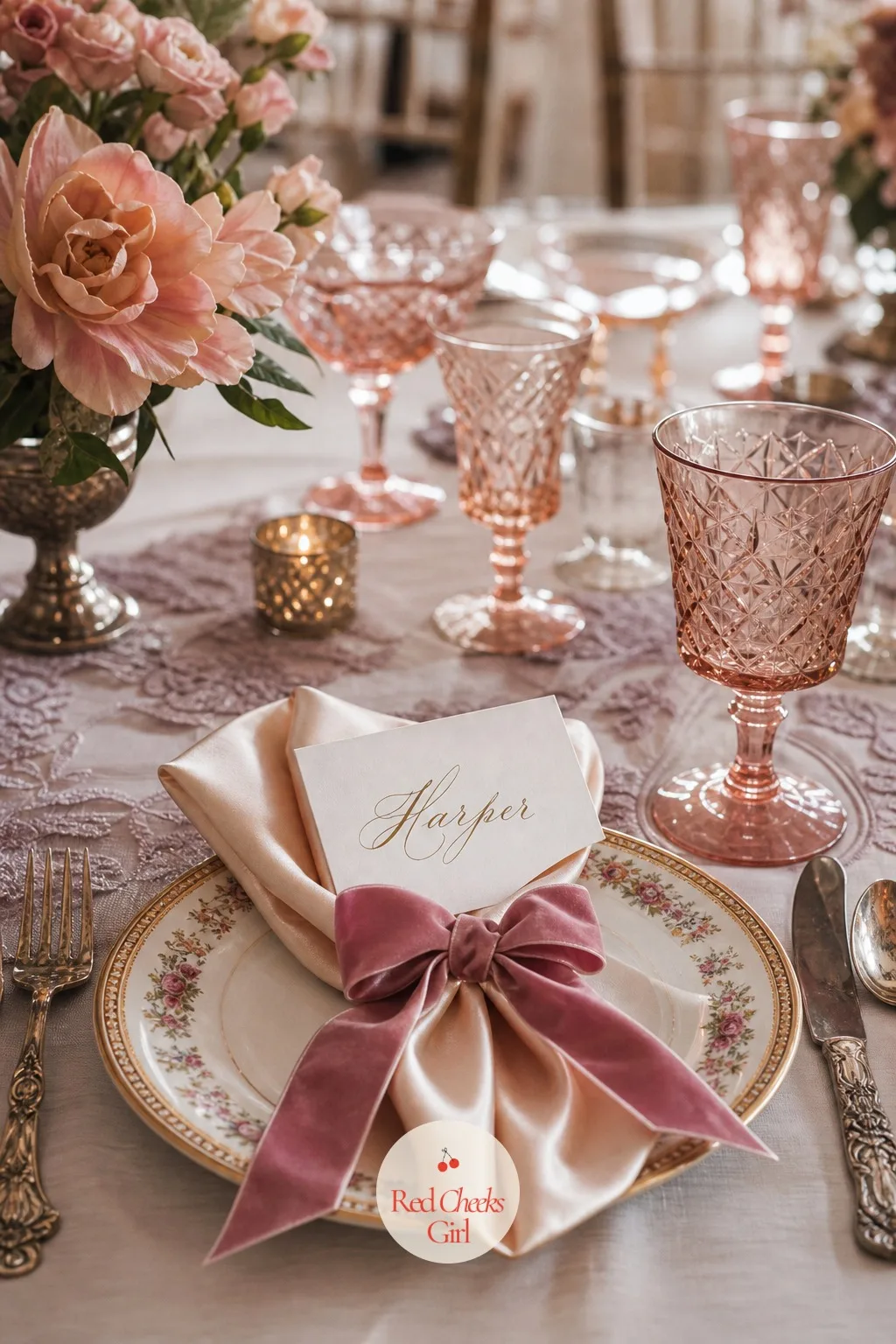 Place Cards Tucked into Folded Napkins — The last detail on the table, and the smallest, a place card slipped directly into the fold of the napkin instead of