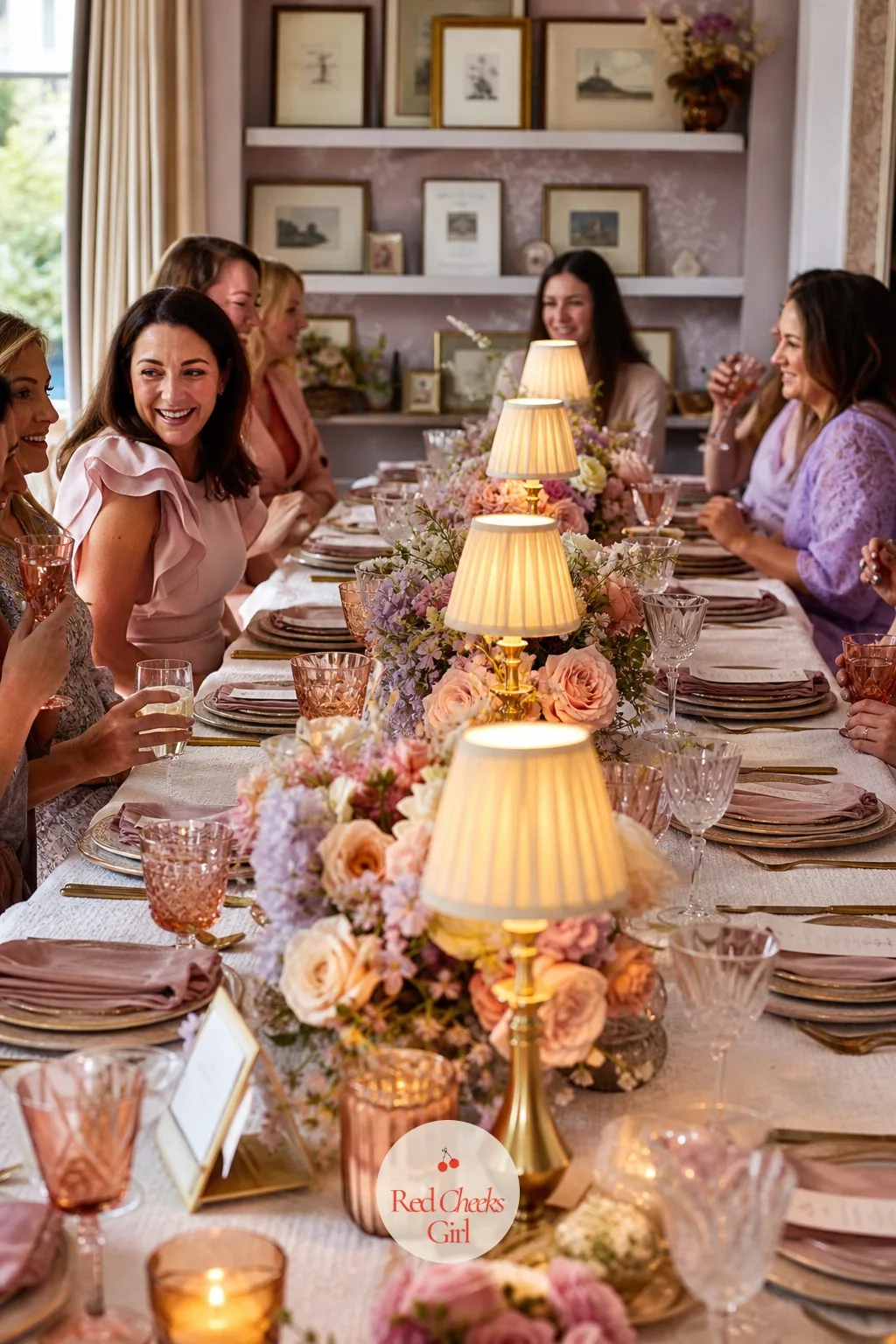 Table Lamps Down the Centre of the Guest Table — Overhead light flattens a table. Bridal shower decorations