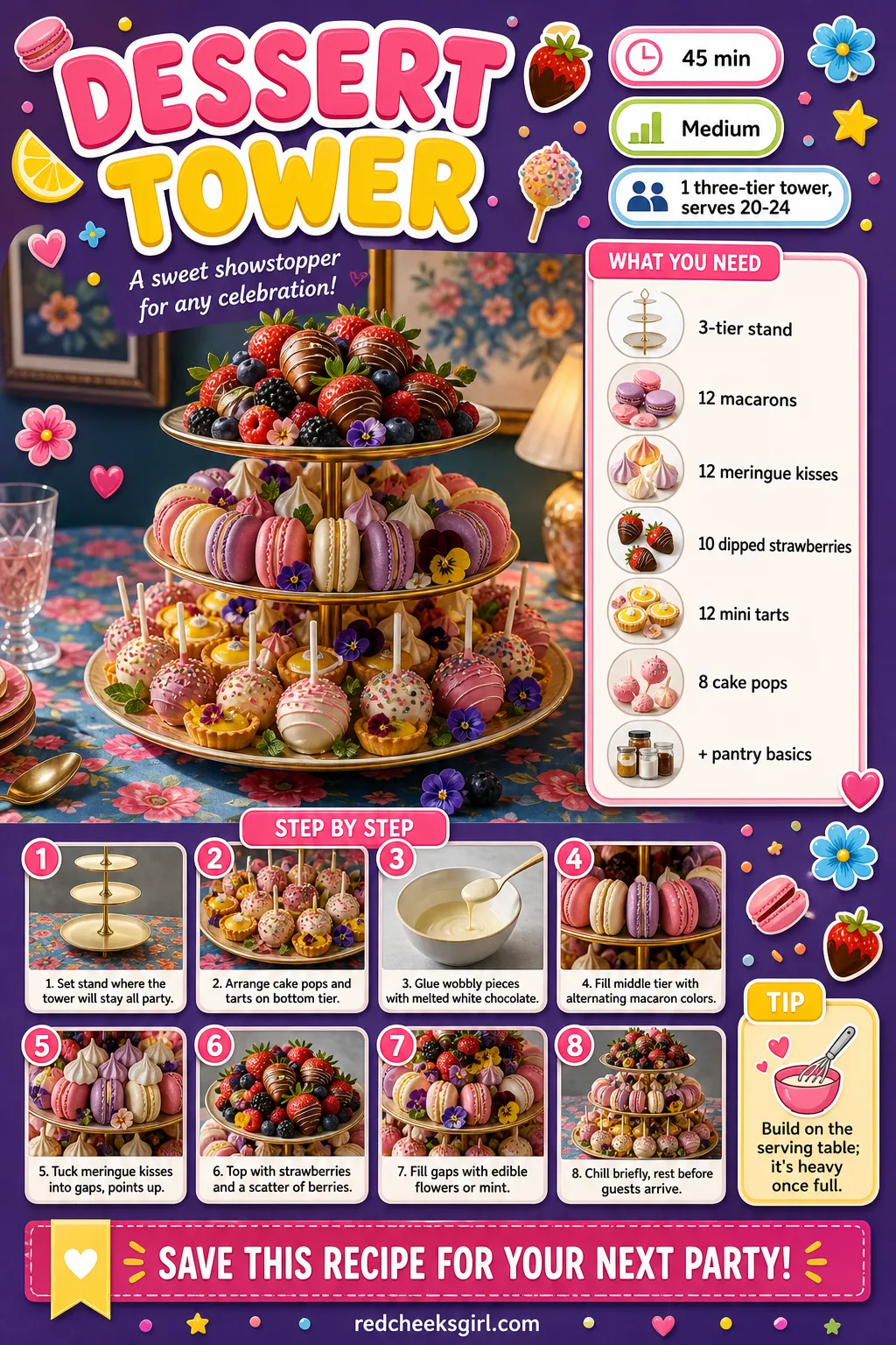 Dessert Tower Recipe Card printable sheet. Bridal shower desserts