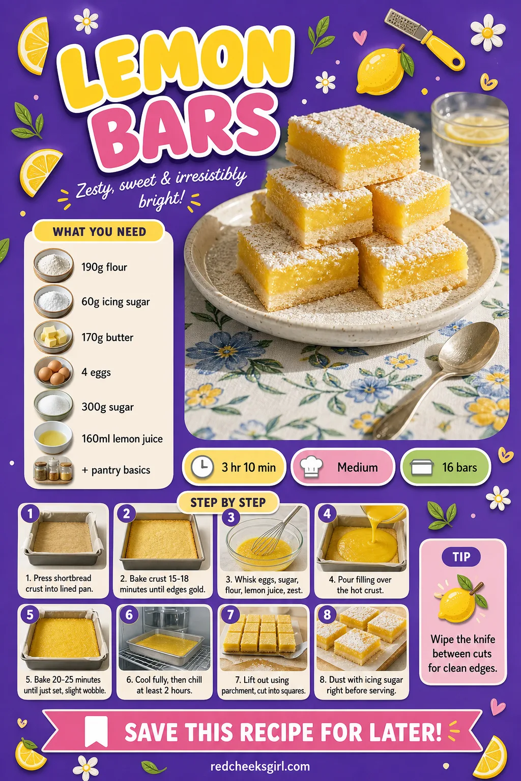 Lemon Bars Recipe Card printable sheet. Bridal shower desserts