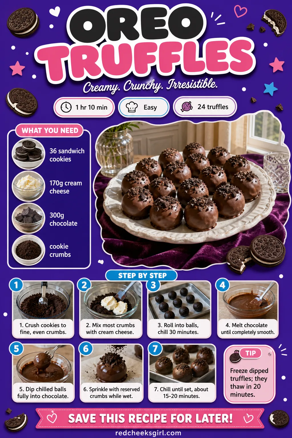 Oreo Truffles Recipe Card printable sheet. Bridal shower desserts
