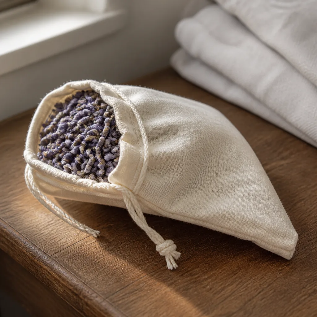 Lavender Sachets — A small cotton pouch of dried lavender does its best work tucked into a drawer, not displayed on a shelf. Bridal shower favors