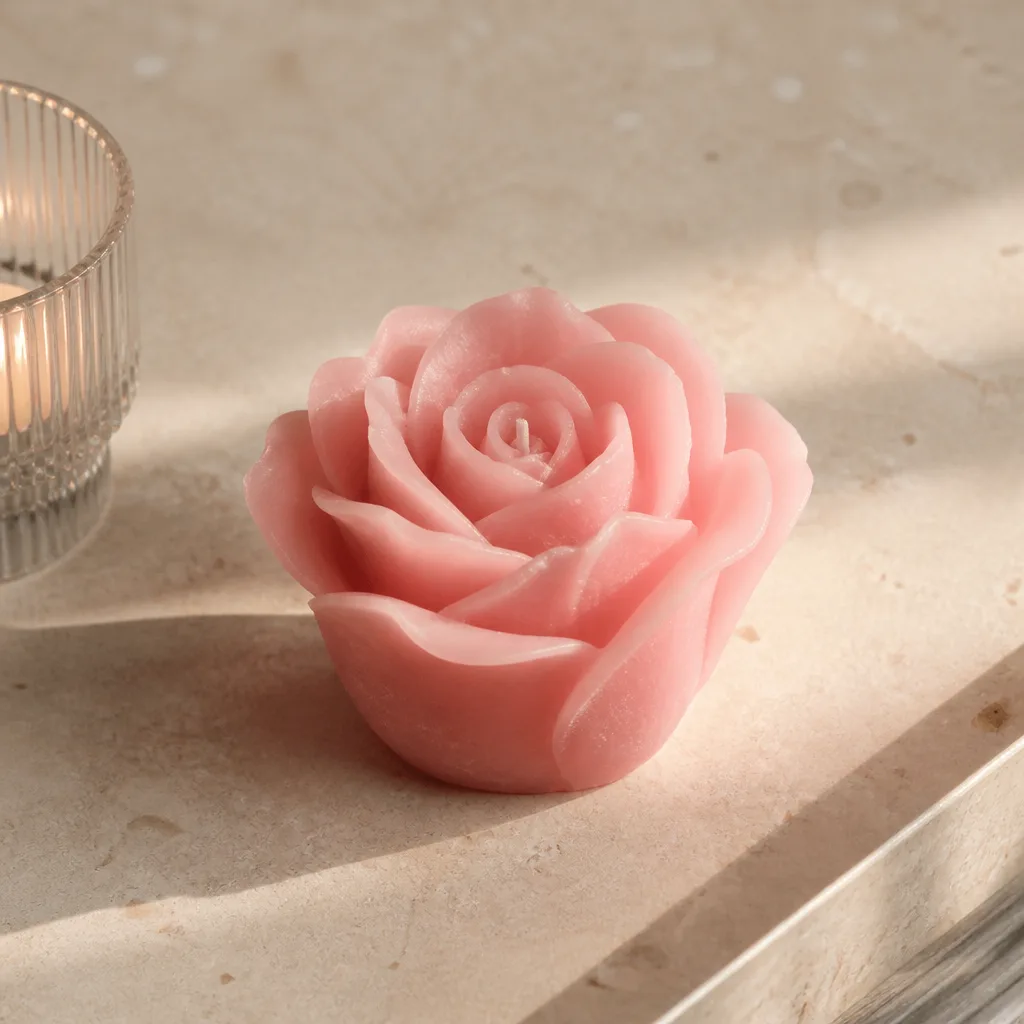 Rose-Shaped Candle — Shaped like a single rose, this one sits on a shelf looking decorative long before anyone works up the nerve to burn it. Bridal shower