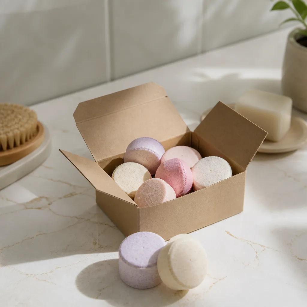 Shower Steamers — Tucked onto the floor of a hot shower, it releases steam and scent instead of sitting in bathwater the way a bath bomb does. Bridal shower