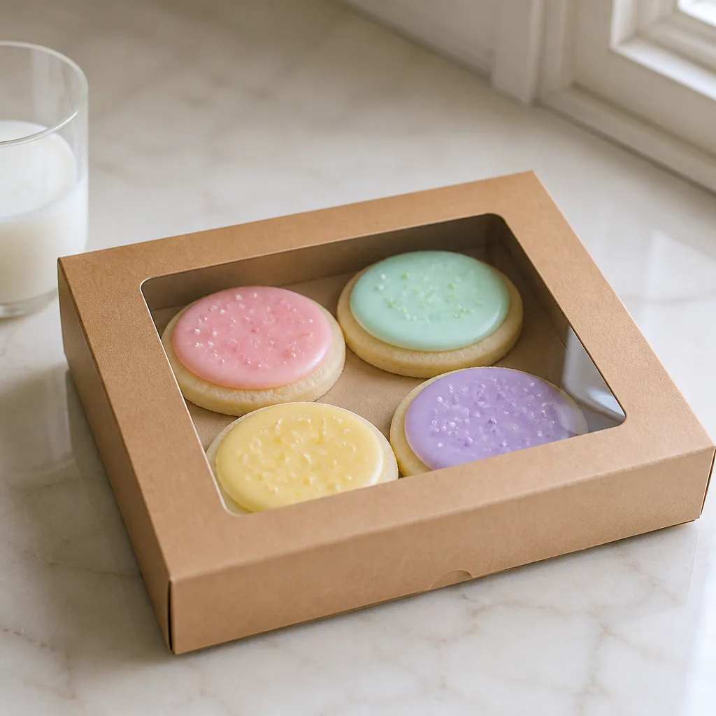 Sugar Cookies in Boxes — A cellophane window on the box means she knows what she is getting before she even opens it, and the answer is always yes. Bridal