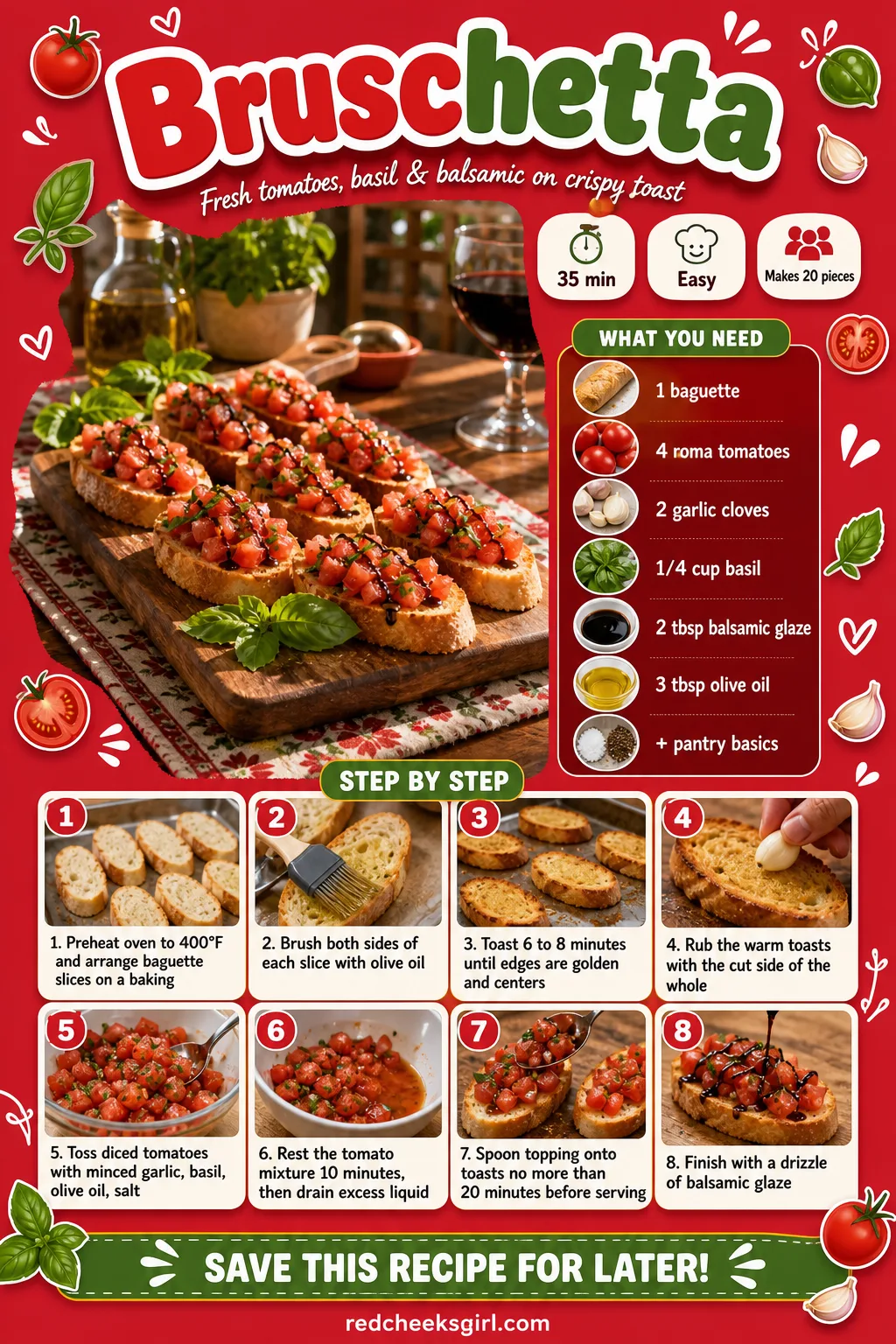 Bruschetta Recipe Card printable sheet. Bridal shower food