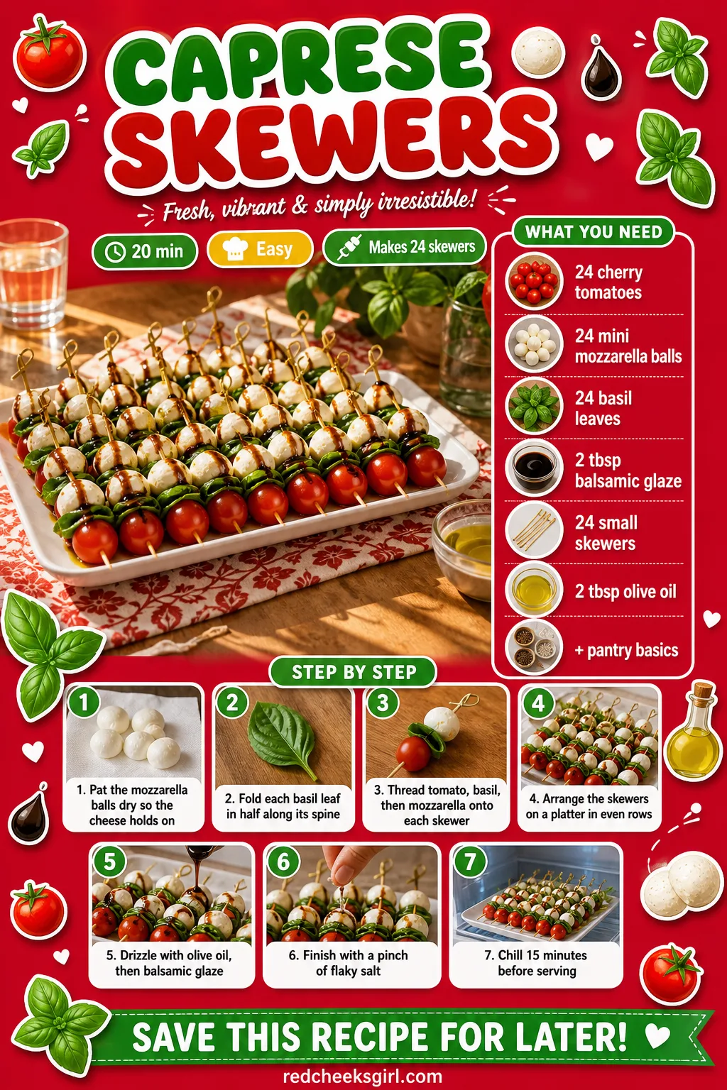Caprese Skewers Recipe Card printable sheet. Bridal shower food
