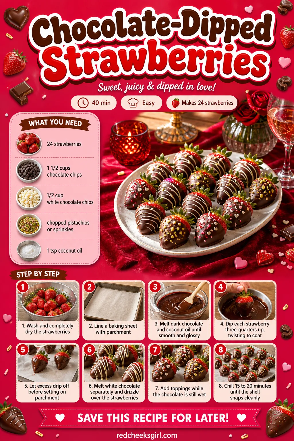 Chocolate-Dipped Strawberries Recipe Card printable sheet. Bridal shower food