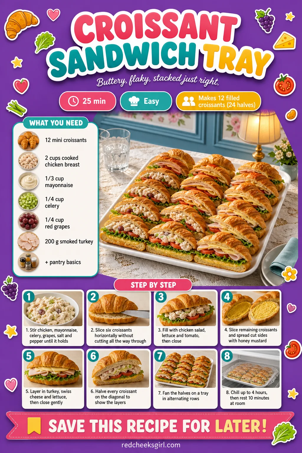 Croissant Sandwich Tray Recipe Card printable sheet. Bridal shower food