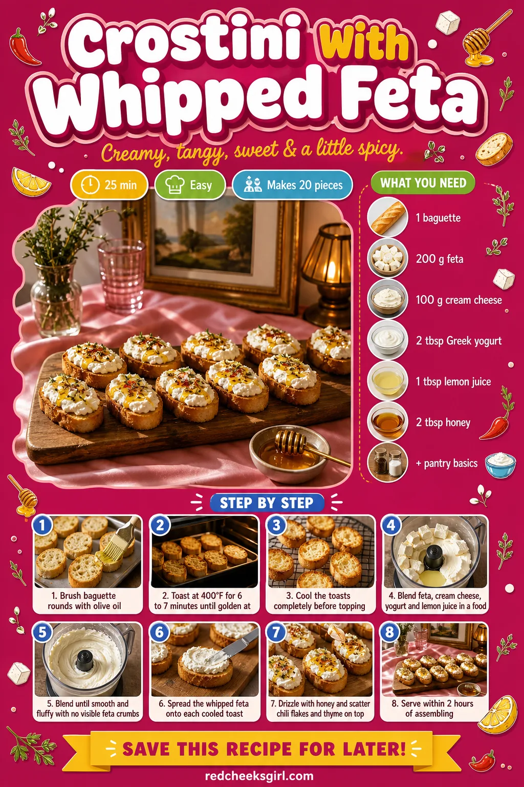 Crostini With Whipped Feta Recipe Card printable sheet. Bridal shower food