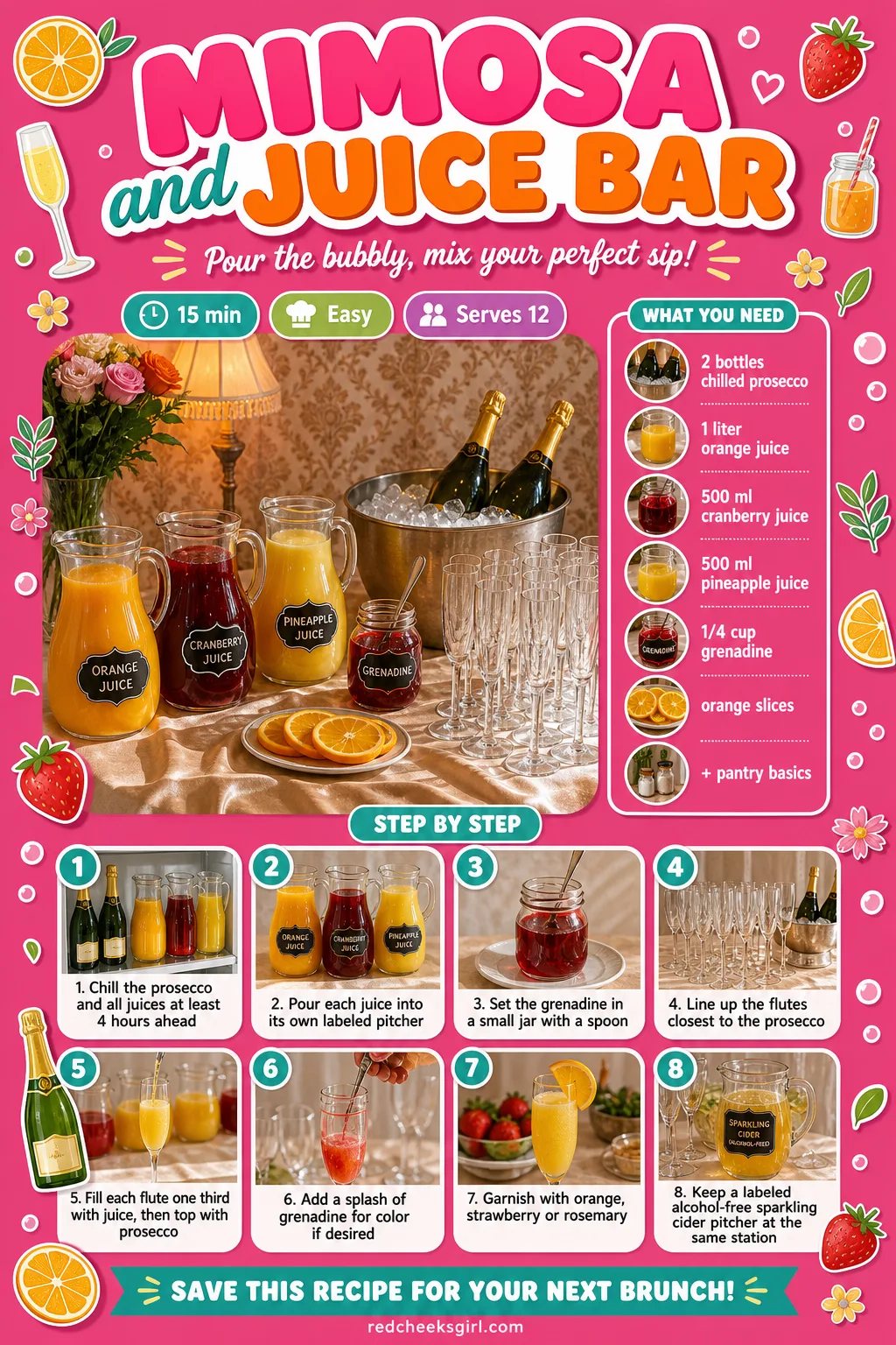 Mimosa and Juice Bar Recipe Card printable sheet. Bridal shower food