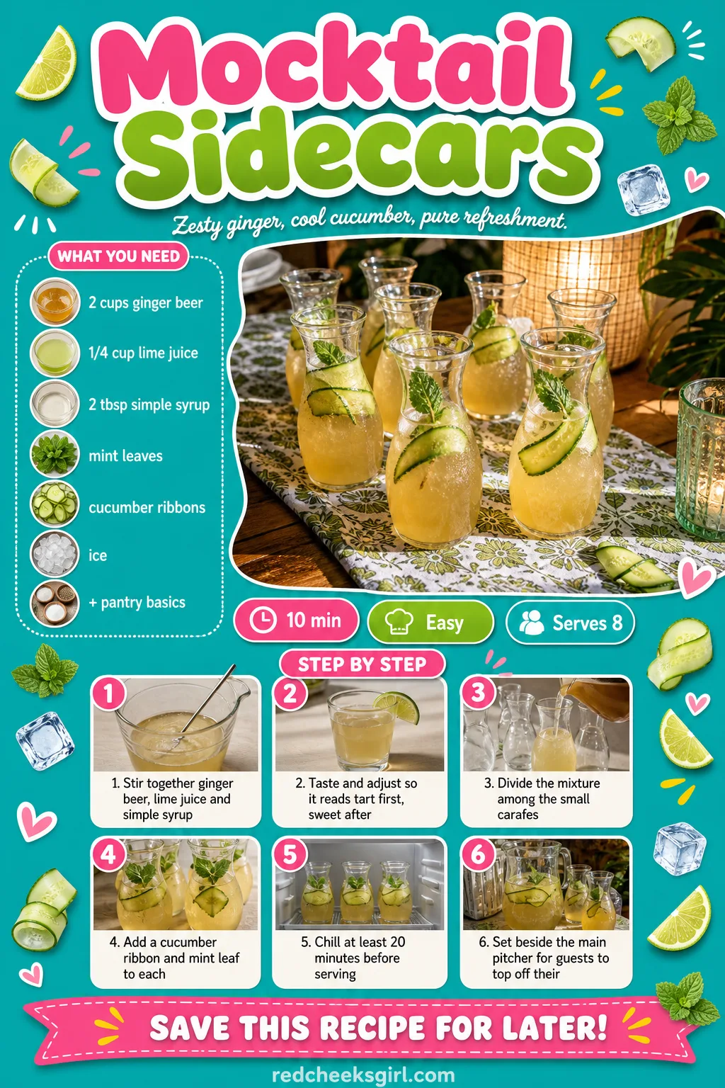Mocktail Sidecars Recipe Card printable sheet. Bridal shower food