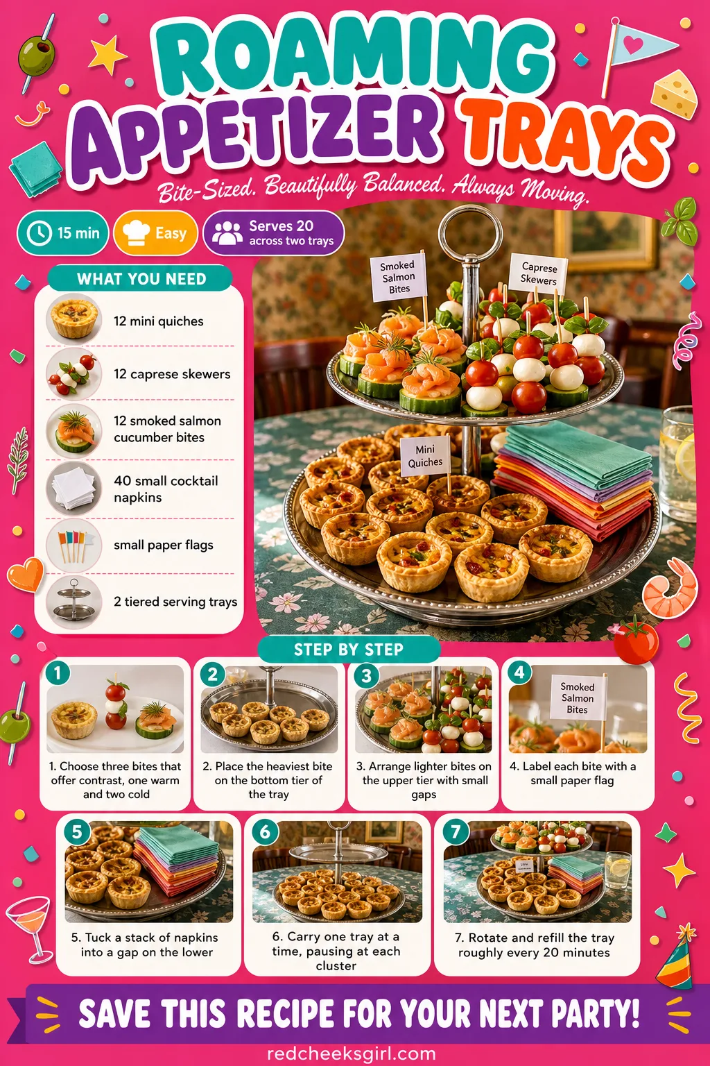 Roaming Appetizer Trays Recipe Card printable sheet. Bridal shower food