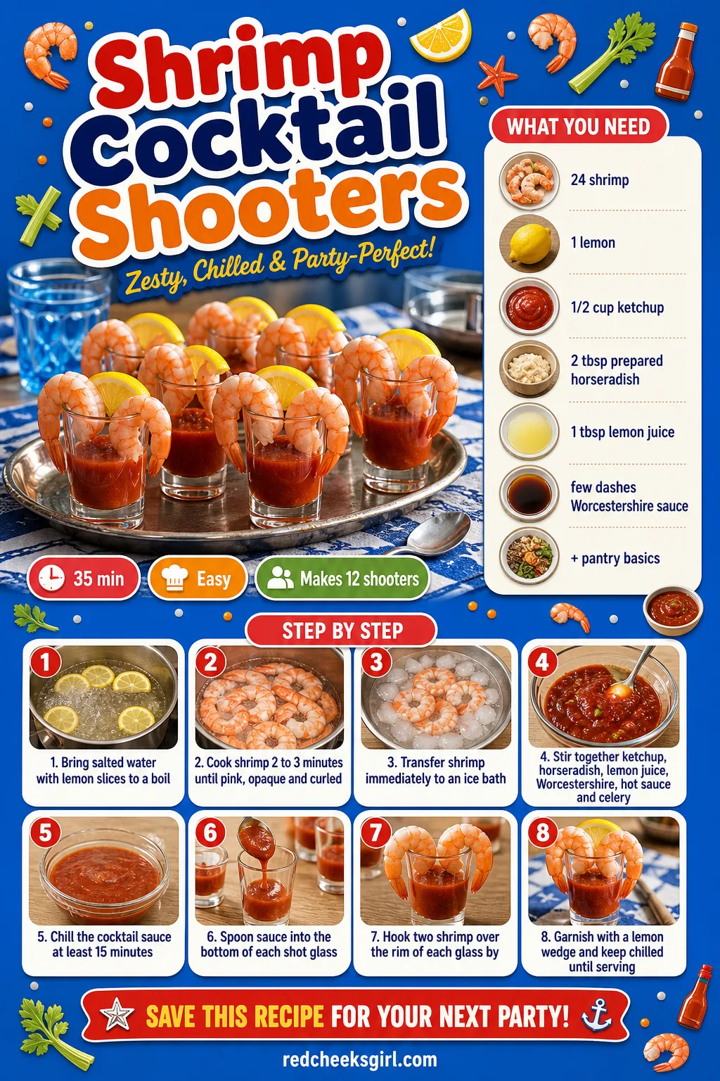 Shrimp Cocktail Shooters Recipe Card printable sheet. Bridal shower food